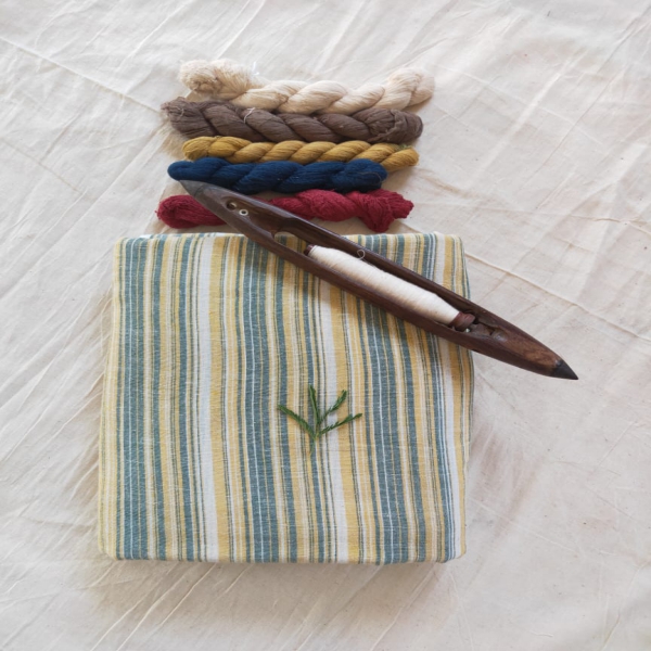 Fabric white yellow green line